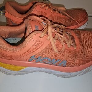 Hoka Women's Coral and Yellow Athletic Shoes
